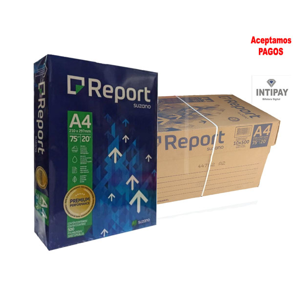 Papel fotocopia Report  A4-75g  Cajón x 10 PQT